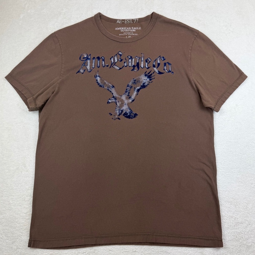 American Eagle Outfitters Mens Brown Distressed Eagle‎ Graphic T-Shirt Large L